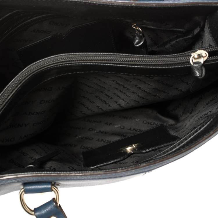 Pre Owned DKNY Navy Blue Leather Middle Zip Tote