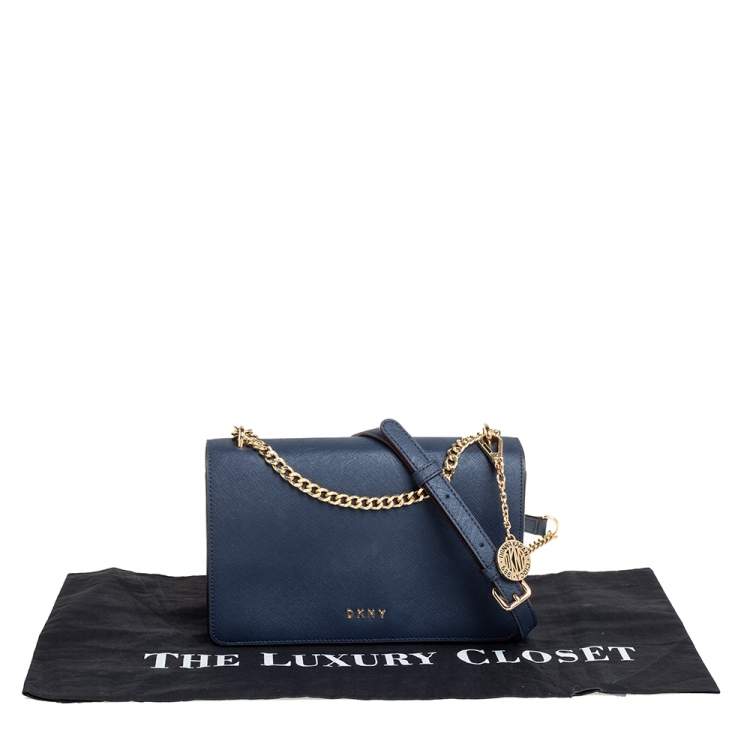 Pre Owned DKNY Blue Leather Flap Crossbody Bag