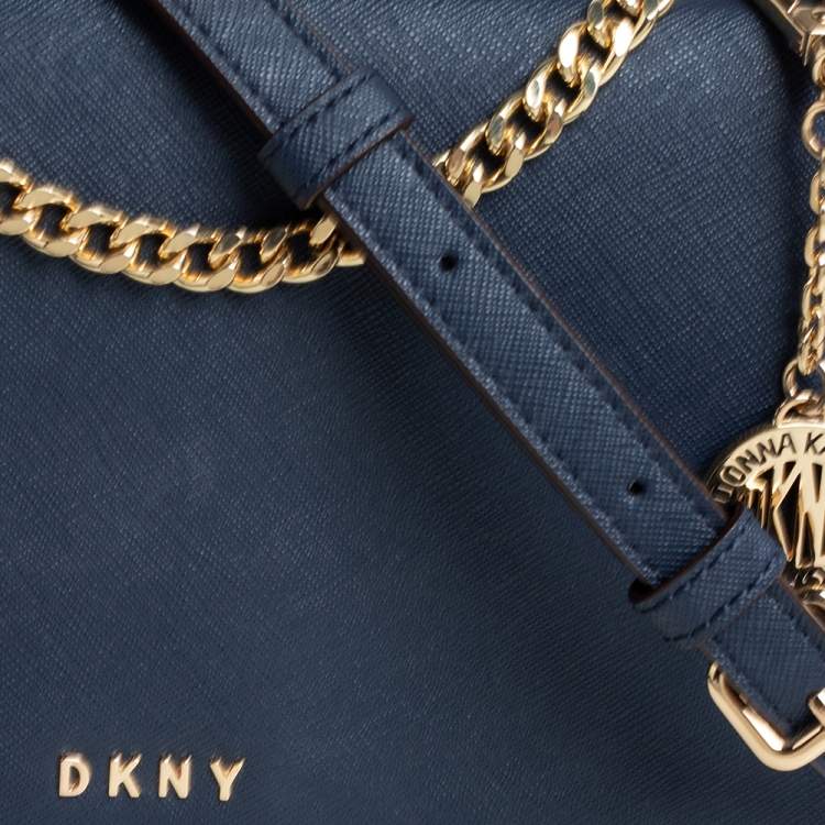 Pre Owned DKNY Blue Leather Flap Crossbody Bag