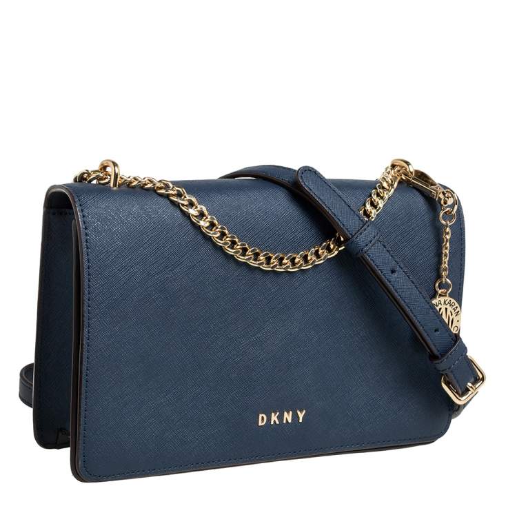 Pre Owned DKNY Blue Leather Flap Crossbody Bag
