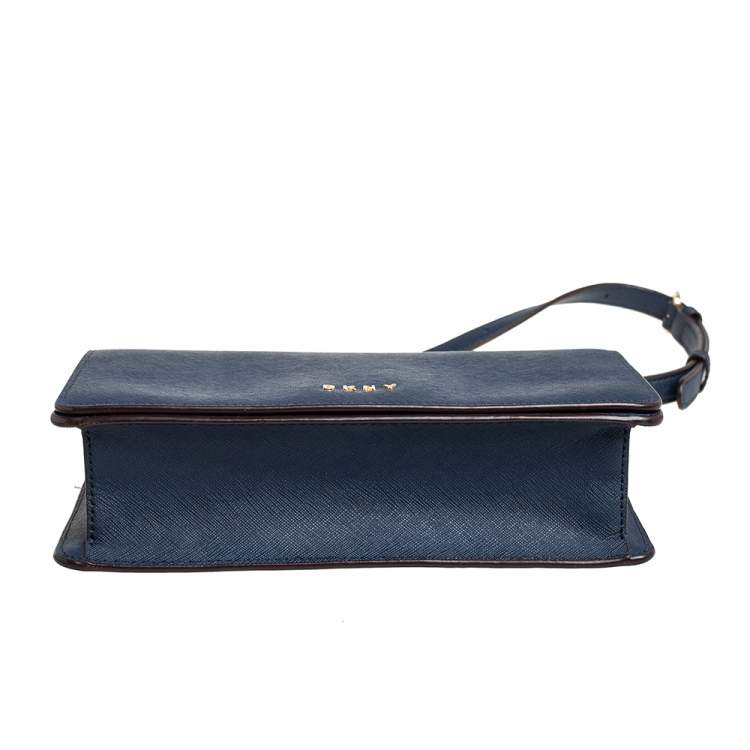 Pre Owned DKNY Blue Leather Flap Crossbody Bag