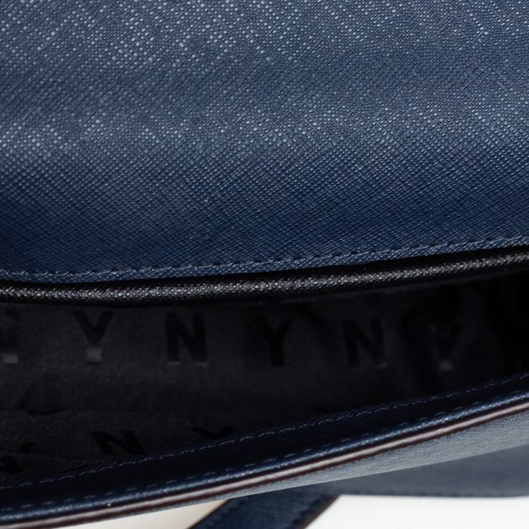 Pre Owned DKNY Blue Leather Flap Crossbody Bag