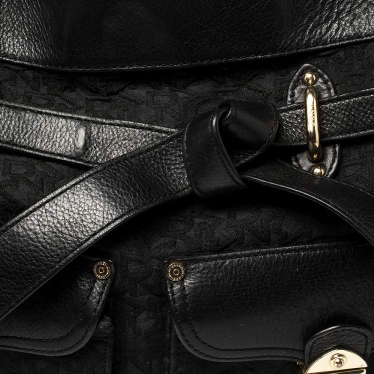 Pre Owned DKNY Signature Canvas and Leather Knotted Shoulder Bag 