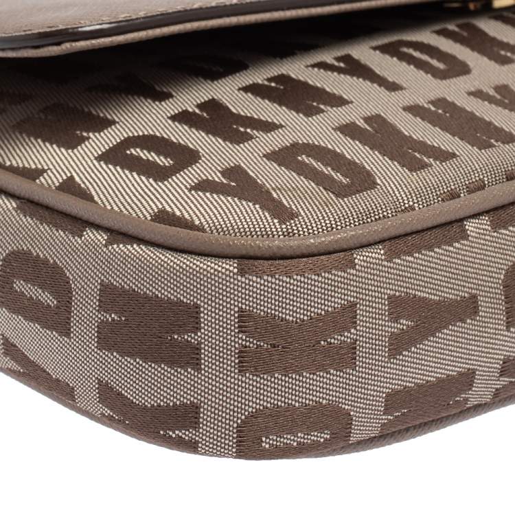 مملوكة مسبقًا Dkny Dark Beige Monogram Canvas and Leather Logo Flap Chain Crossbody Bag