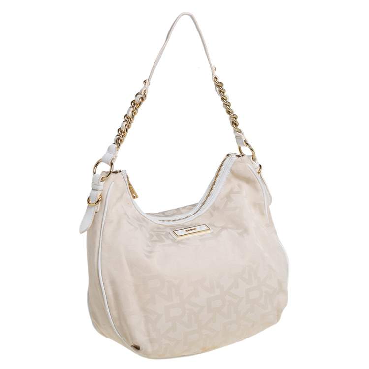 Pre Owned DKNY Cream Signature Canvas Hobo
