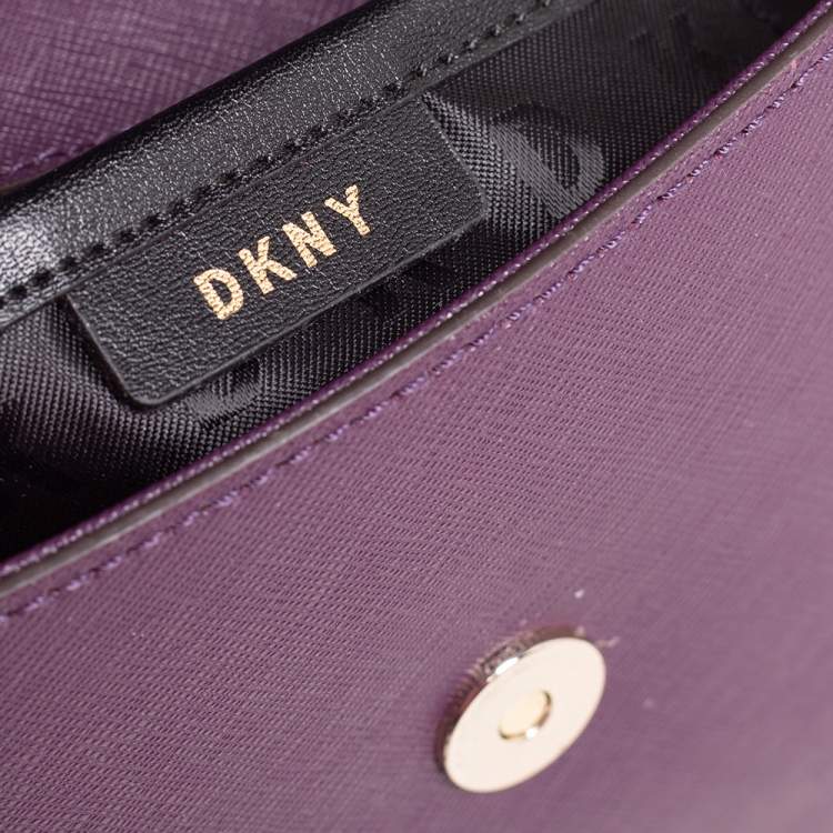 Pre Owned Dkny Purple Leather Flap Chain Shoulder Bag