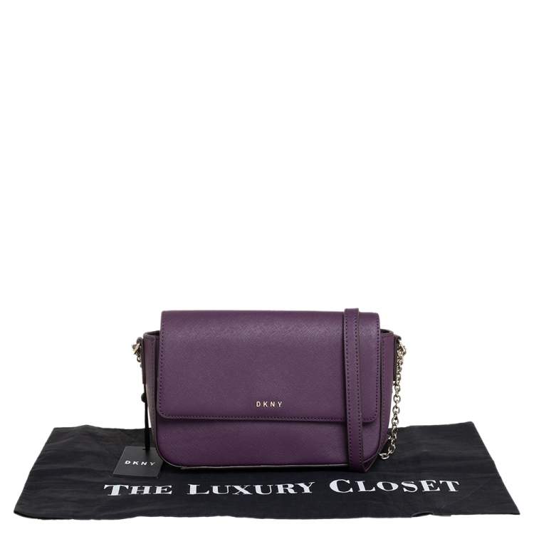 Pre Owned Dkny Purple Leather Flap Chain Shoulder Bag