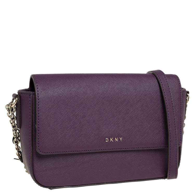 Pre Owned Dkny Purple Leather Flap Chain Shoulder Bag