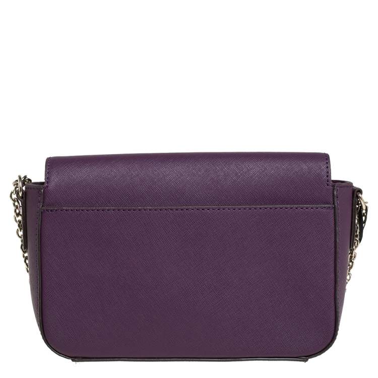 Pre Owned Dkny Purple Leather Flap Chain Shoulder Bag