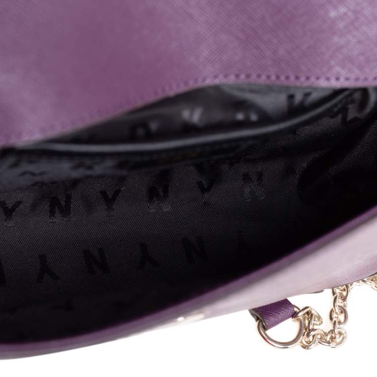 Pre Owned Dkny Purple Leather Flap Chain Shoulder Bag