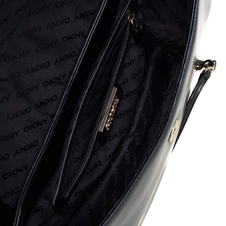 Pre Owned DKNY Black Faux Leather Flap Chain Shoulder Bag