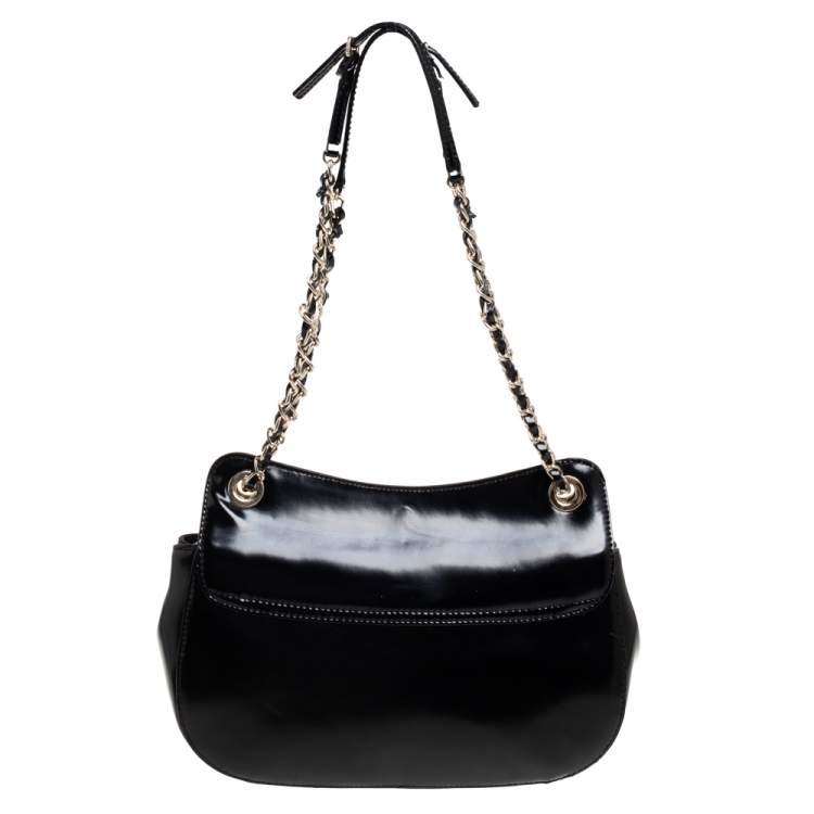 Pre Owned DKNY Black Faux Leather Flap Chain Shoulder Bag