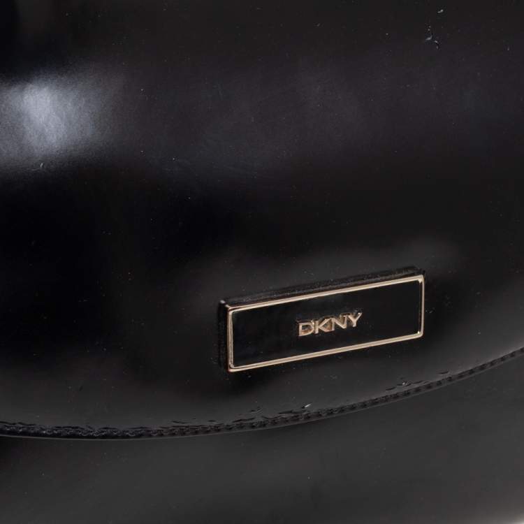 Pre Owned DKNY Black Faux Leather Flap Chain Shoulder Bag