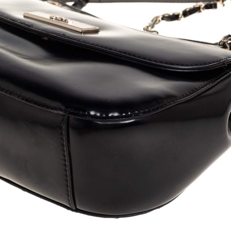 Pre Owned DKNY Black Faux Leather Flap Chain Shoulder Bag