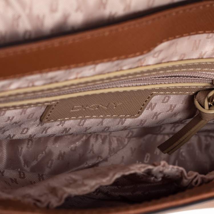 Pre Owned DKNY Tan Leather Bryant Park Envelope Crossbody Bag