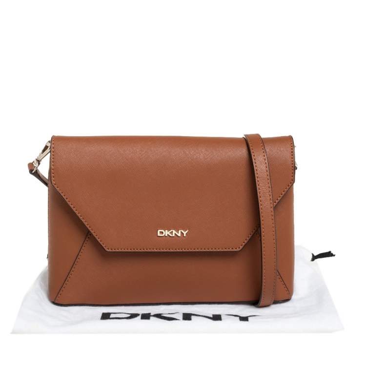 Pre Owned DKNY Tan Leather Bryant Park Envelope Crossbody Bag