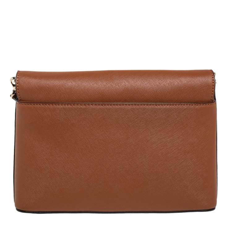 Pre Owned DKNY Tan Leather Bryant Park Envelope Crossbody Bag