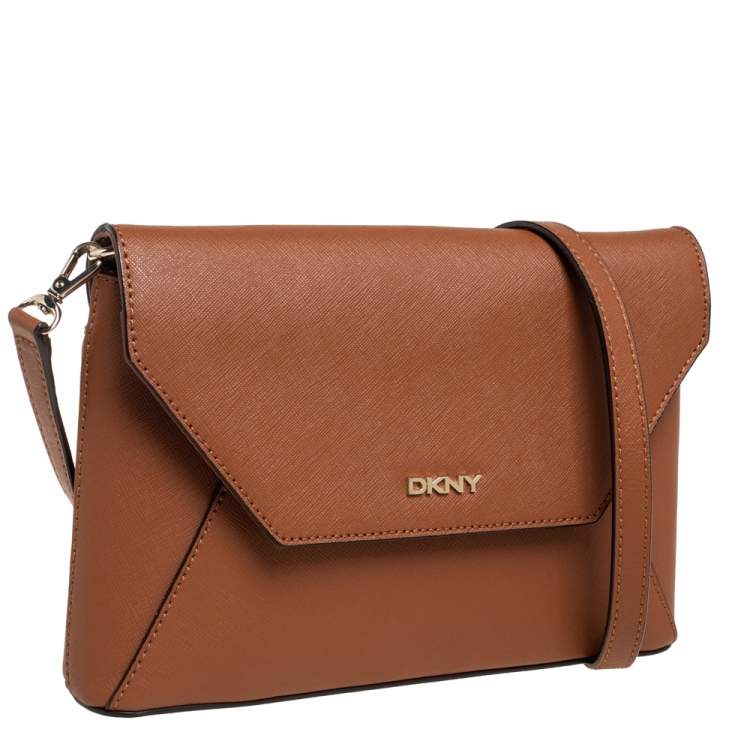 Pre Owned DKNY Tan Leather Bryant Park Envelope Crossbody Bag