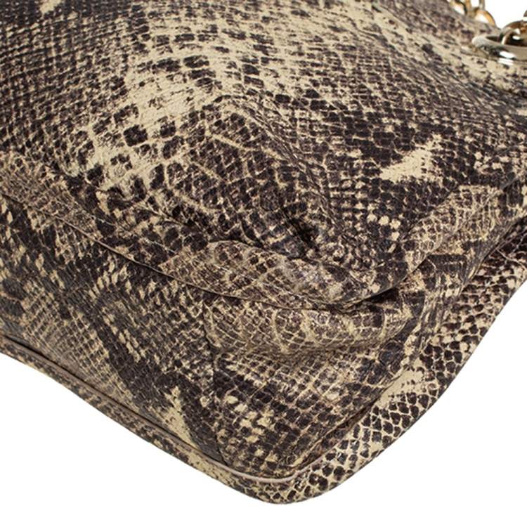 Pre Owned DKNY Beige/Black Snakeskin Embossed Leather  Chain Shoulder Bag