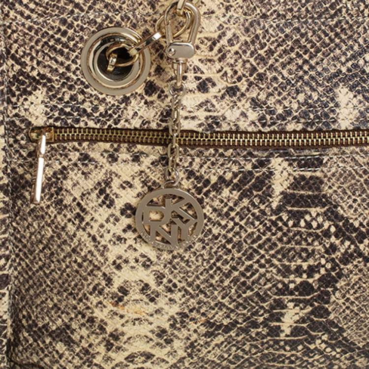 Pre Owned DKNY Beige/Black Snakeskin Embossed Leather  Chain Shoulder Bag