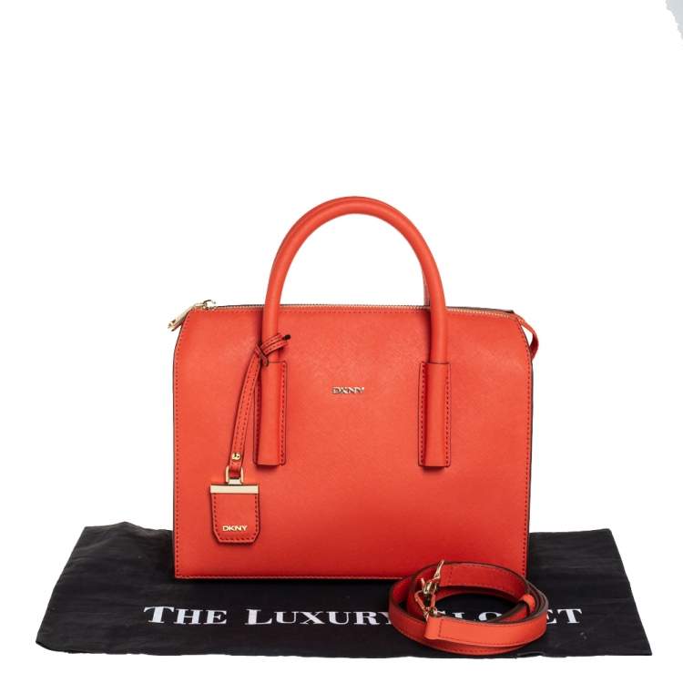 Pre Owned DKNY Orange Leather Zip Bryant Park Satchel