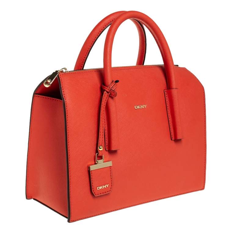 Pre Owned DKNY Orange Leather Zip Bryant Park Satchel