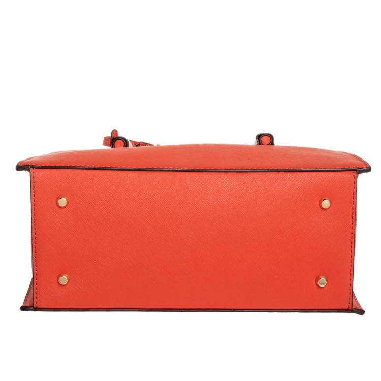 Pre Owned DKNY Orange Leather Zip Bryant Park Satchel
