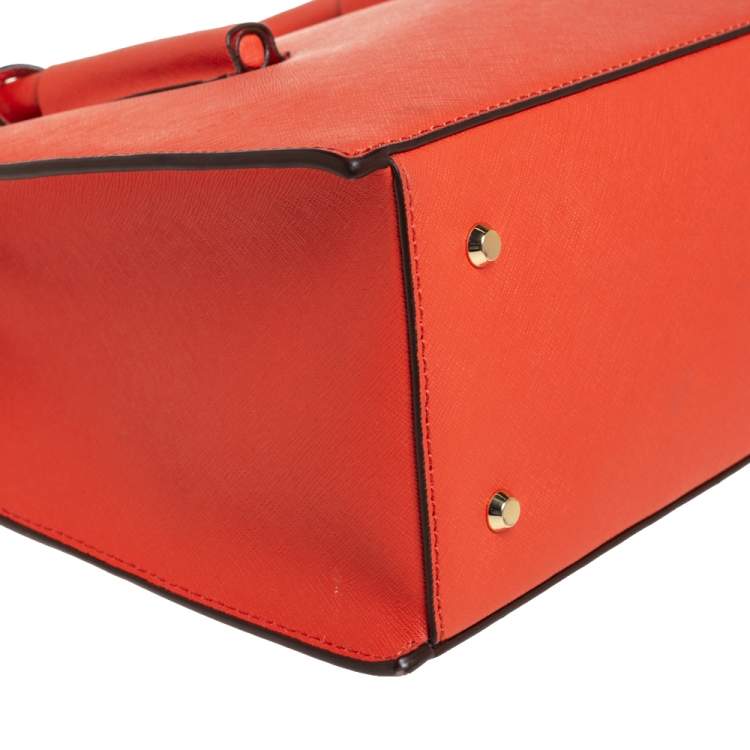 Pre Owned DKNY Orange Leather Zip Bryant Park Satchel