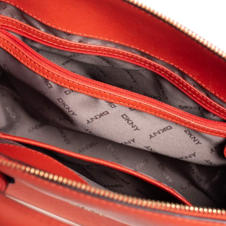 Pre Owned DKNY Orange Leather Zip Bryant Park Satchel