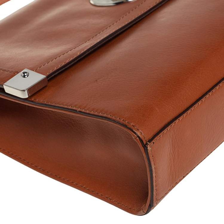 Pre Owned Dkny Tan Leather Flap Top Handle Bag