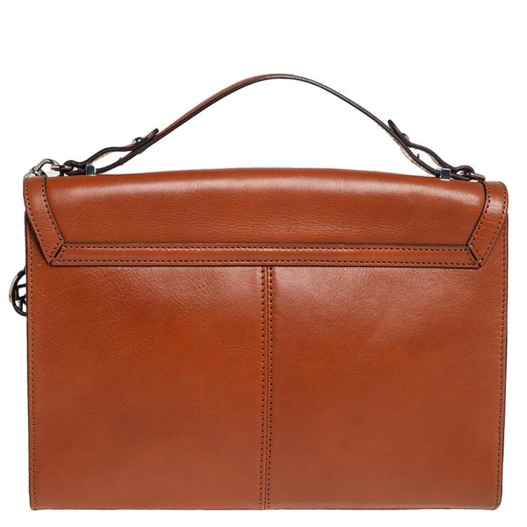 Pre Owned Dkny Tan Leather Flap Top Handle Bag