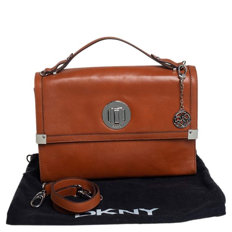 Pre Owned Dkny Tan Leather Flap Top Handle Bag