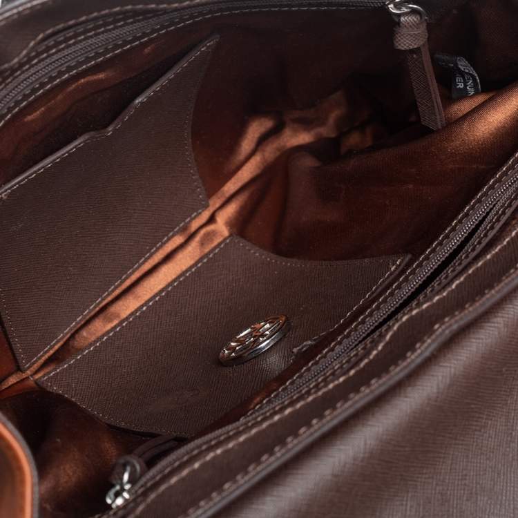 Pre Owned Dkny Tan Leather Flap Top Handle Bag