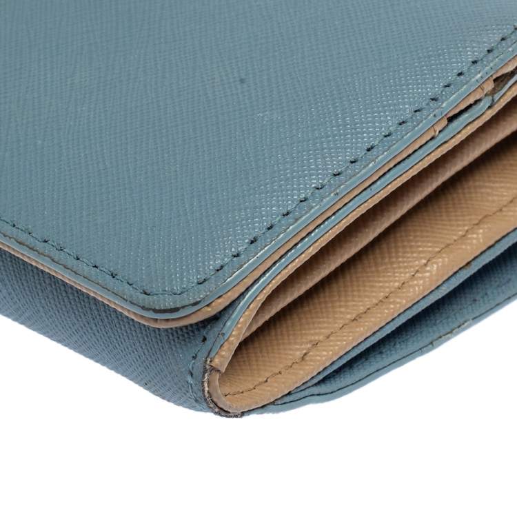 Pre Owned DKNY Blue/Beige Saffiano Leather Flap Continental Wallet