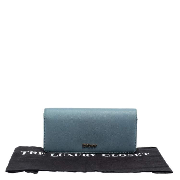 Pre Owned DKNY Blue/Beige Saffiano Leather Flap Continental Wallet