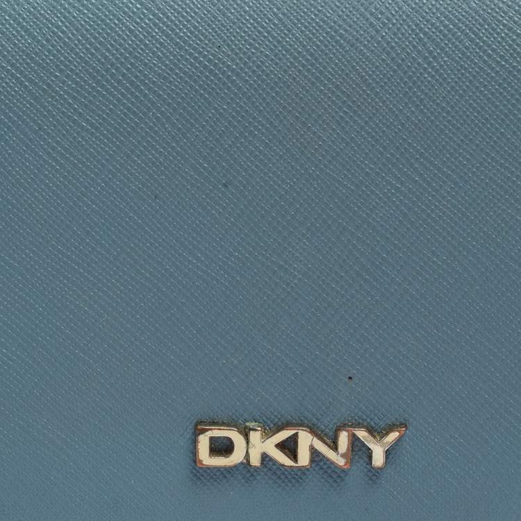 Pre Owned DKNY Blue/Beige Saffiano Leather Flap Continental Wallet
