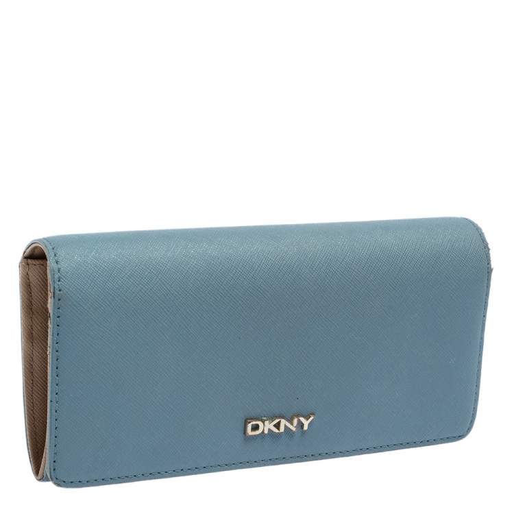 Pre Owned DKNY Blue/Beige Saffiano Leather Flap Continental Wallet