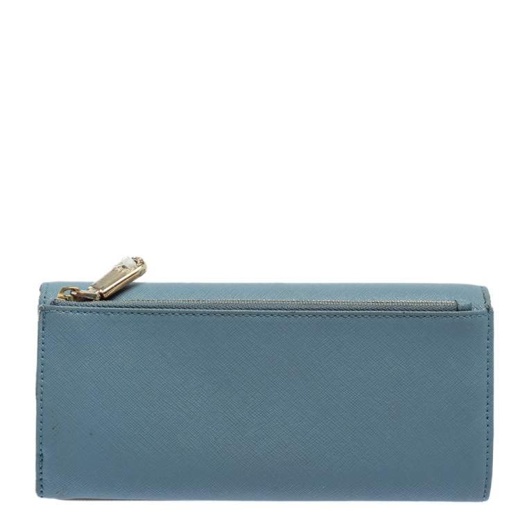 Pre Owned DKNY Blue/Beige Saffiano Leather Flap Continental Wallet