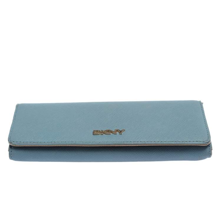 Pre Owned DKNY Blue/Beige Saffiano Leather Flap Continental Wallet