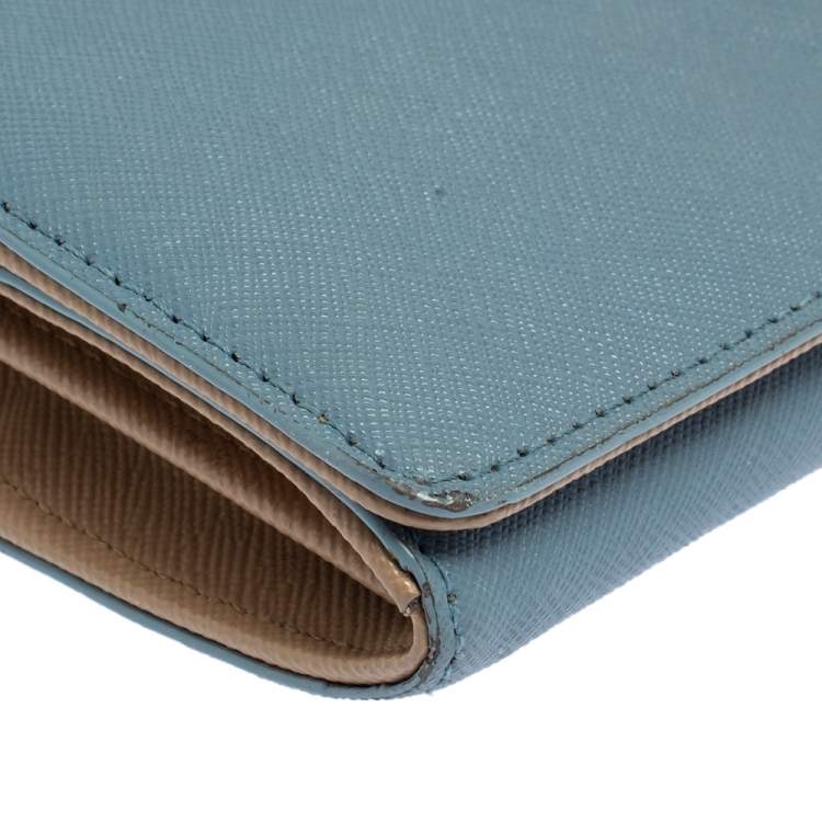 Pre Owned DKNY Blue/Beige Saffiano Leather Flap Continental Wallet