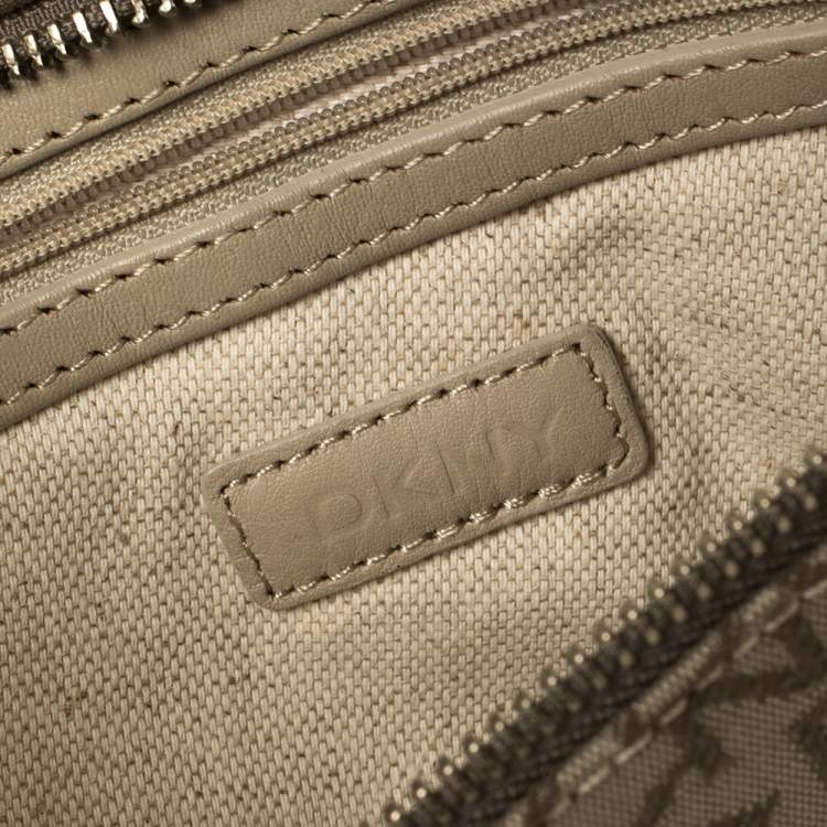 Pre Owned Dkny Brown/Beige Monogram Canvas and Leather Trim Belt Bag