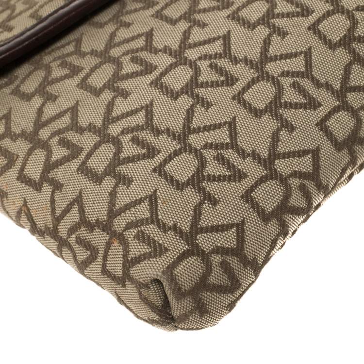 Pre Owned Dkny Brown/Beige Monogram Canvas and Leather Trim Belt Bag
