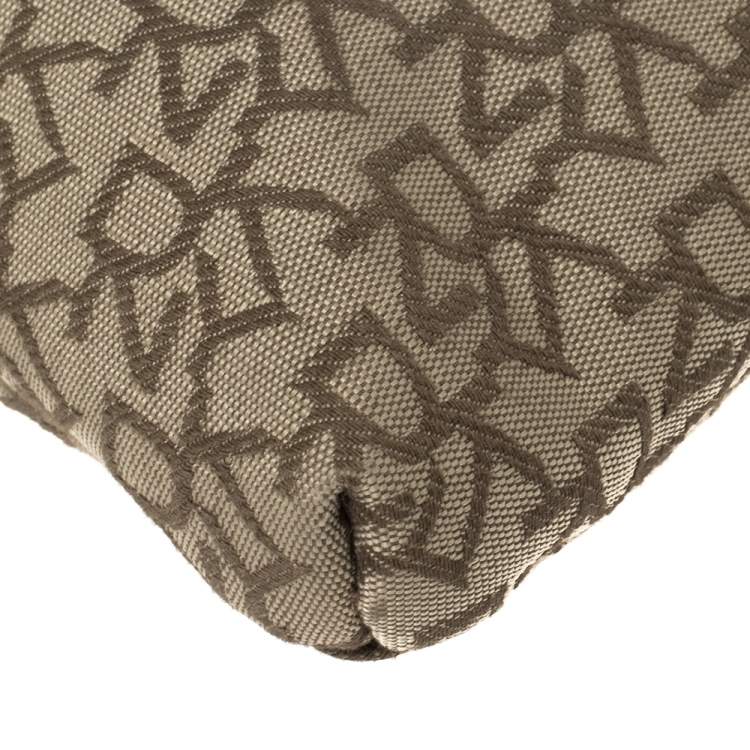 Pre Owned Dkny Brown/Beige Monogram Canvas and Leather Trim Belt Bag