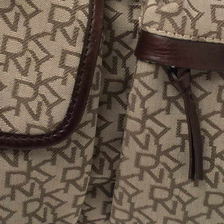 Pre Owned Dkny Brown/Beige Monogram Canvas and Leather Trim Belt Bag