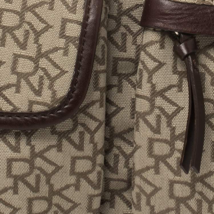 Pre Owned Dkny Brown/Beige Monogram Canvas and Leather Trim Belt Bag