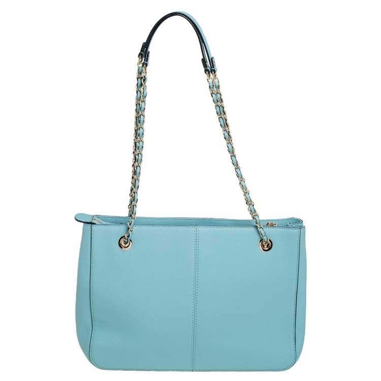 Pre Owned Dkny Light Blue Leather Bryant Zipped Chain Tote