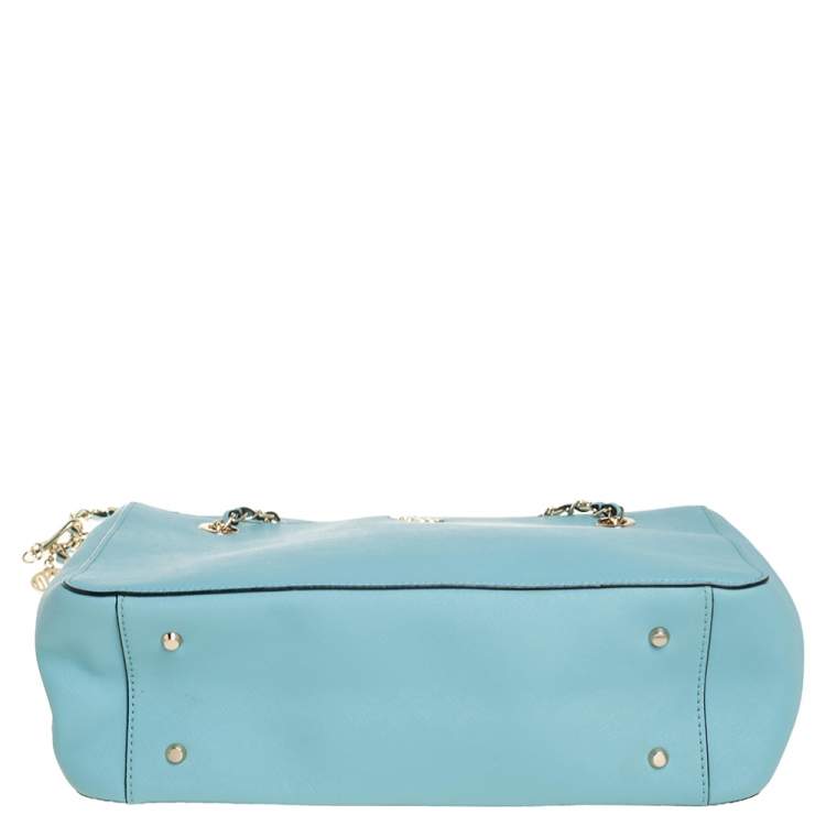 Pre Owned Dkny Light Blue Leather Bryant Zipped Chain Tote