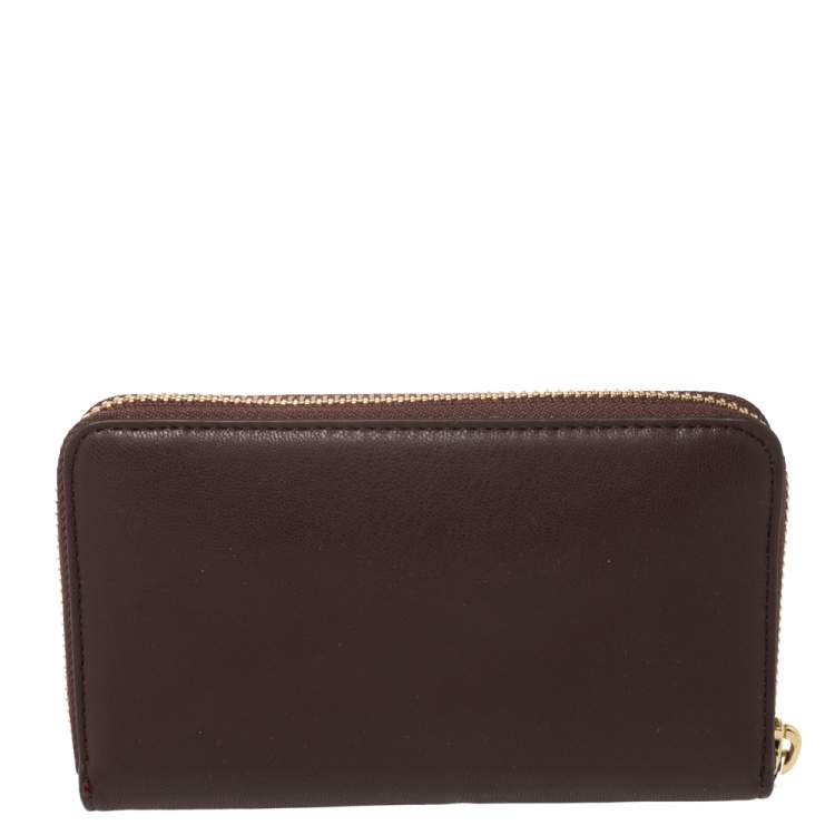 Pre Owned Dkny Burgundy Faux Leather Zip Around Wallet