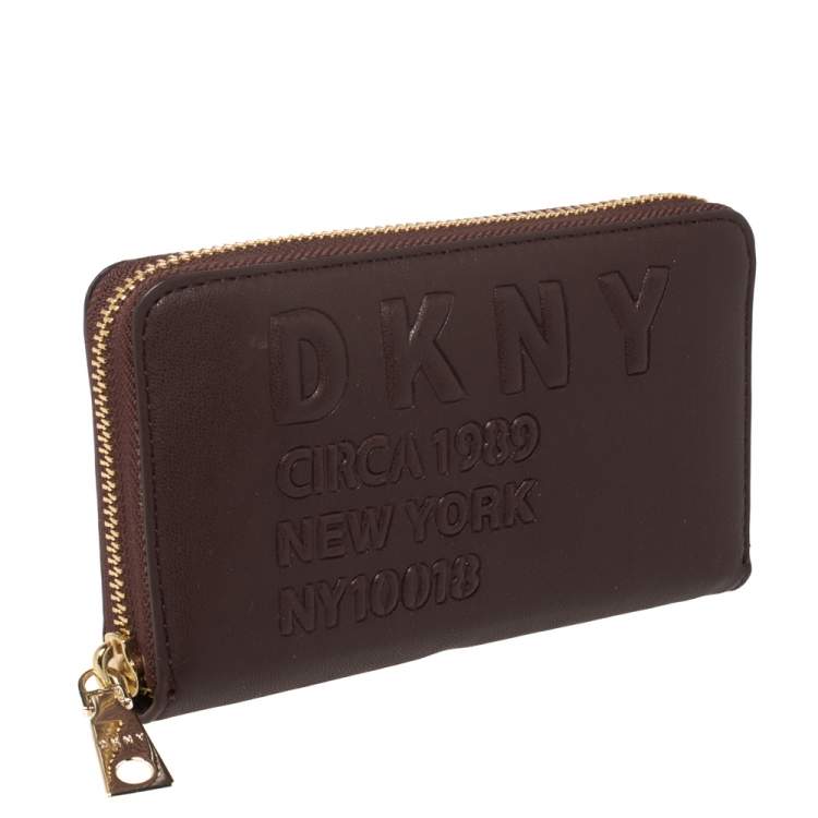 Pre Owned Dkny Burgundy Faux Leather Zip Around Wallet