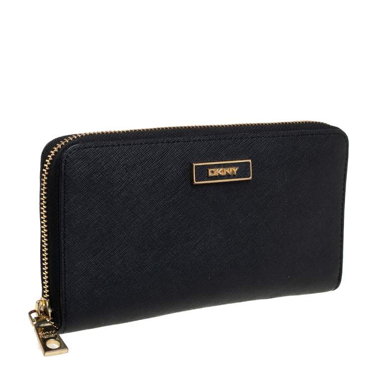 Pre Owned DKNY Black Leather Zip Around Wallet